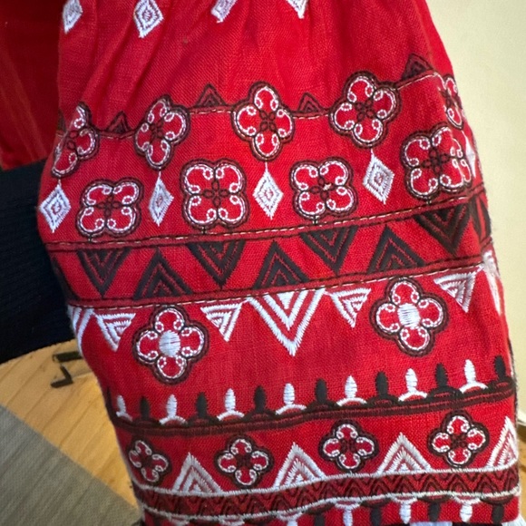 Neiman Marcus Red Linen Dress with Embroidered sleeves - Picture 6 of 7